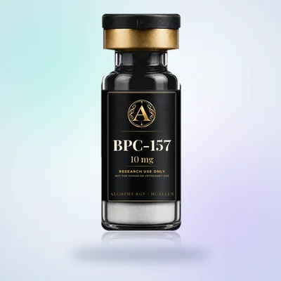 BPC-157 10 mg vial with Alchemy RGV label, research use only