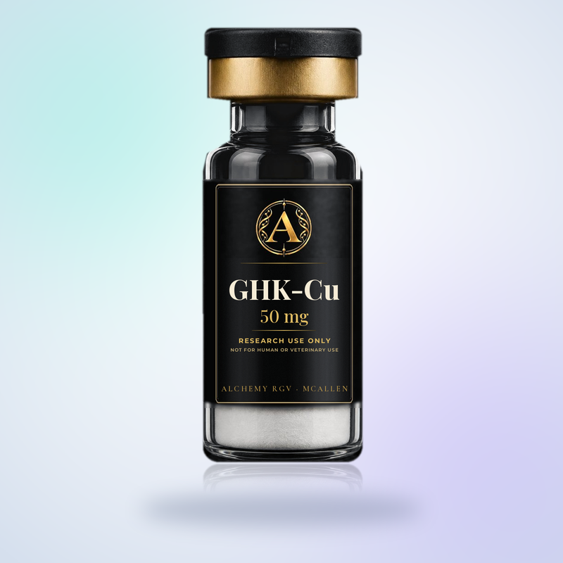 GHK-Cu 50 mg vial with Alchemy RGV label, research use only