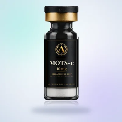 MOTS-c 10 mg vial with Alchemy RGV label, research use only
