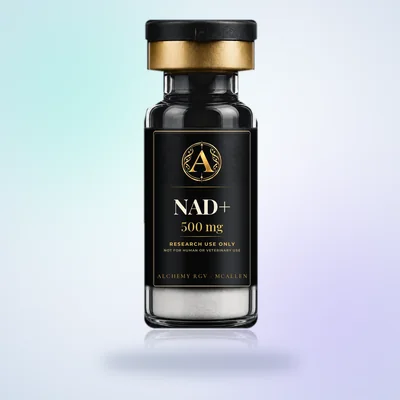 NAD+ 500 mg vial with Alchemy RGV label, research use only